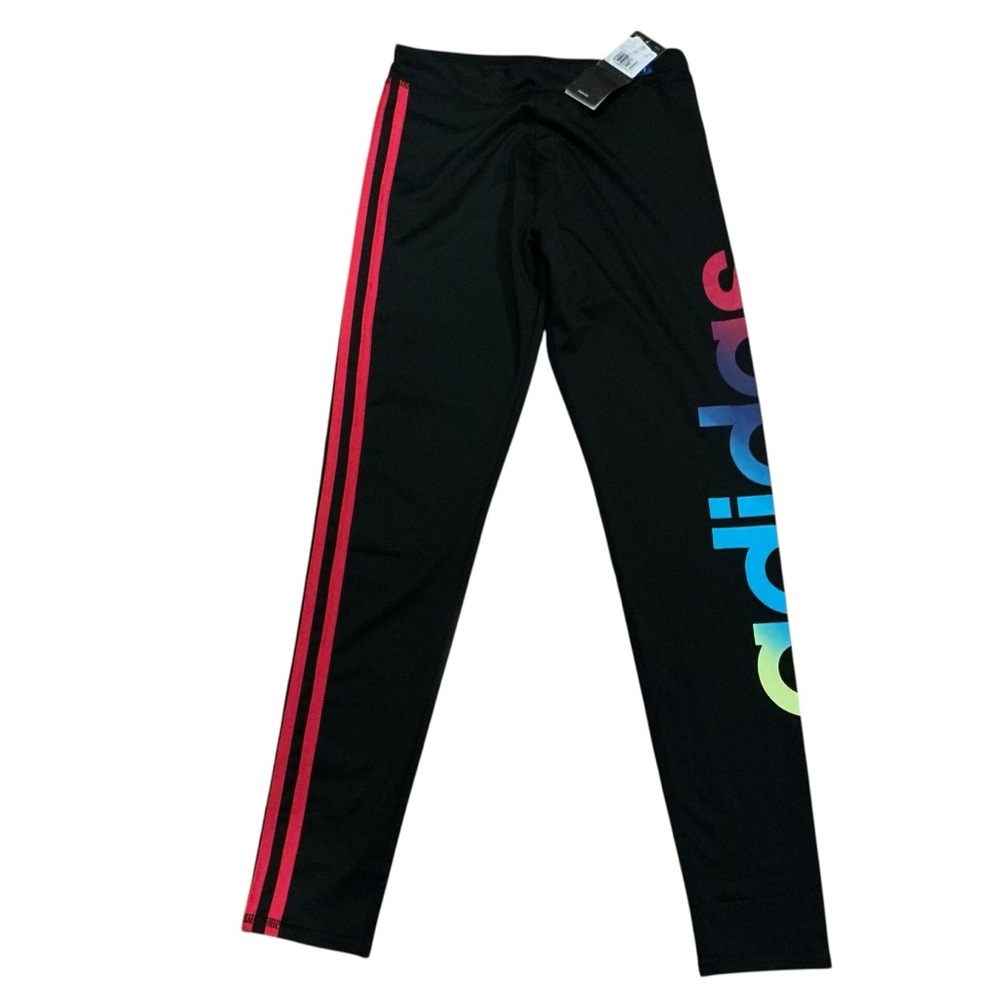 Adidas girls performance tights three stripes leggings large (14) black pink